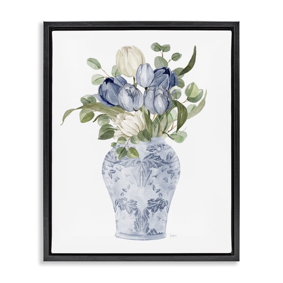 Stupell Industries French Country Tulips & Leaves Vase Black Floating Frame Canvas Art, 17 x 21, by Livi Finn