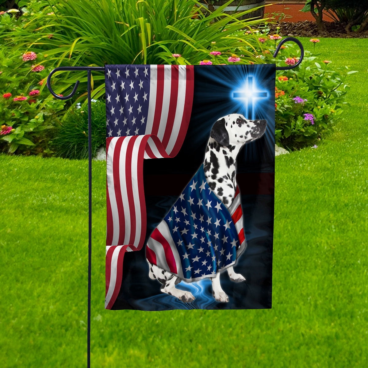 American Flag Dalmatian Dog Wearing Flag American Patriot Patriotic 4th of july House Flag, Double-Sided Decorative Outdoor Flag, Patriotic Polyester Yard Flag 29.5 x 39.5 in