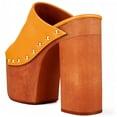 thumbnail image 4 of FSJ Women Open Round Toe Platform Clog Mules Studded Rivet Chunky Wooden Block High Heel Backless Summer Slide Sandals Size 14 Orange, 4 of 4