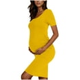 thumbnail image 2 of gakvbuo Maternity Dress For Photoshoot Womens Short Sleeve Breast-Feeding Maternity Nursing Dress Bodycon Pregnancy Scoop Neck Ruched Midi Fitted Dresses For Women 2066, 2 of 7