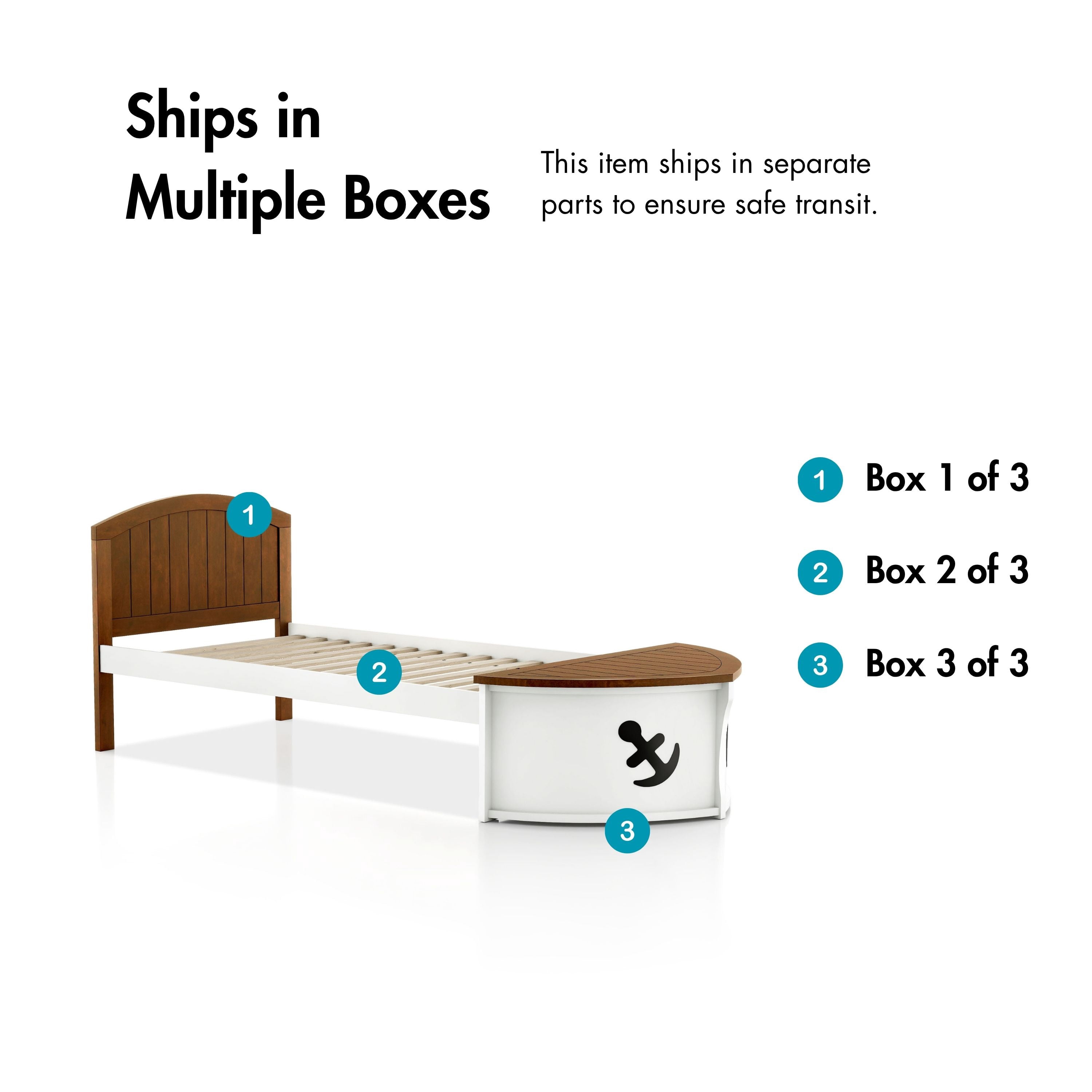 Furniture of America Badedu Kids Solid Wood Twin Captain Bed, White and Oak