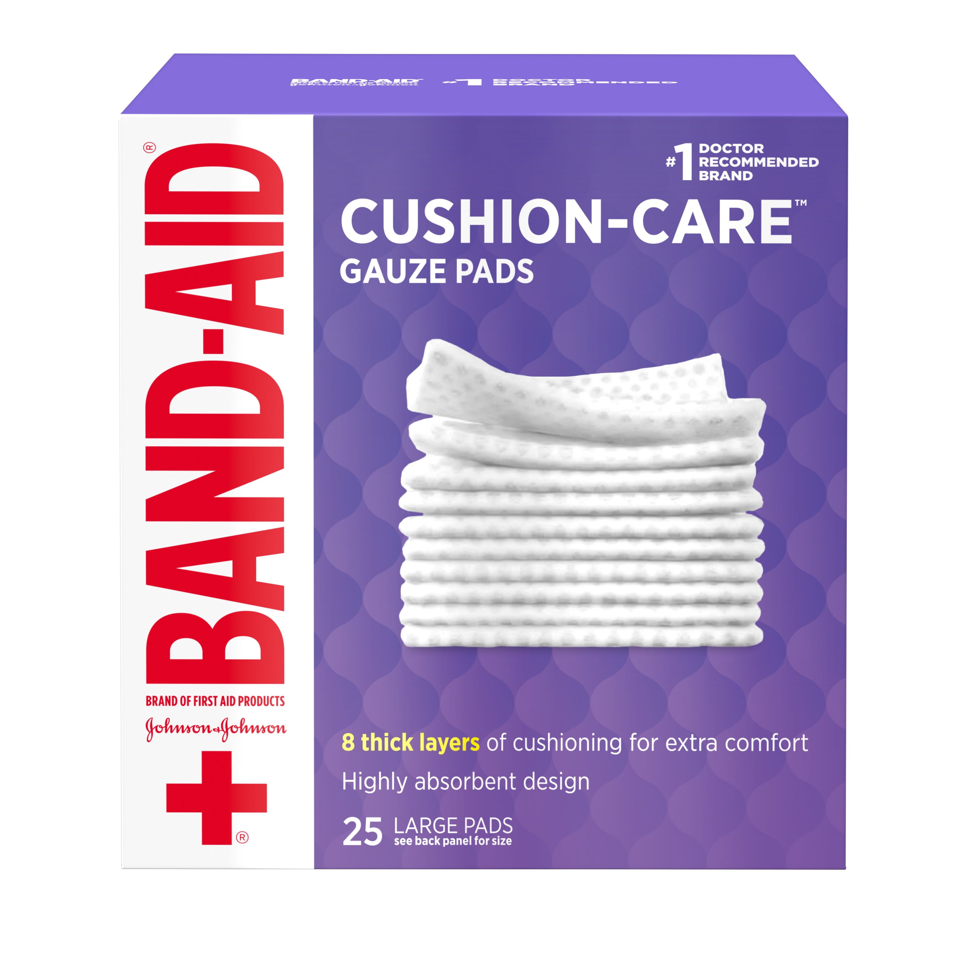 Band-Aid Brand Large Cushion Care Thick Gauze Pads, 4 in x 4 in, 25 ct