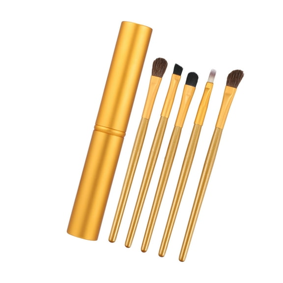 Vocoste Travel Blending Makeup Brush Set Foundation Contour Concealer Blusher Brush 15.3x2.3cm Gold Tone 5 Pcs
