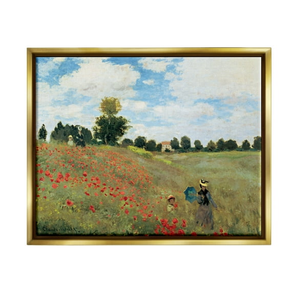 Stupell Industries The Poppy Field Monet Classic Painting Metallic Gold Framed Floating Canvas Wall Art, 16x20, by Claude Monet