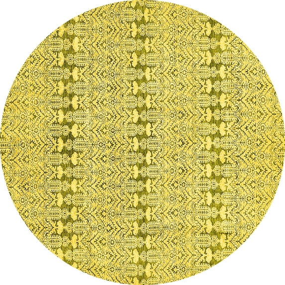 Ahgly Company Indoor Round Abstract Yellow Modern Area Rugs, 6' Round