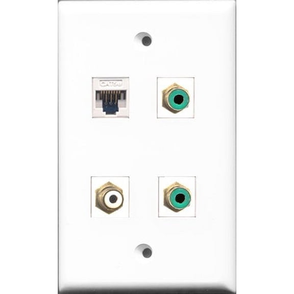 RiteAV 1 Port RCA White 2 Port RCA Green and 1 Port Cat5e Ethernet White Wall Plate