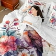 thumbnail image 4 of Feelyou Chinese Flower Bird Bedding Comforter Set 7pcs, Modern Fashion King Bedding Sets, Artwork Watercolor Reversible Bed Sheets, Breathable Home Decor, 4 of 8