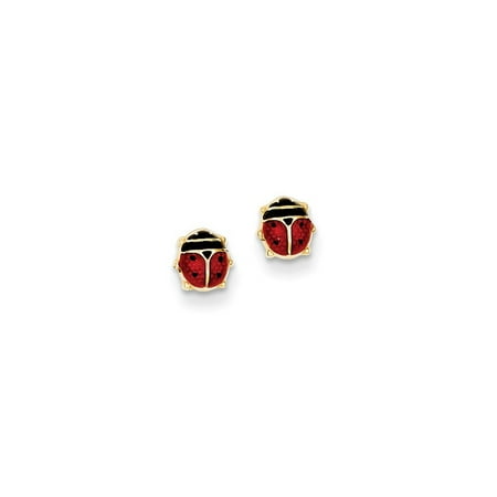 Childrens Enamel Ladybug - 14k Yellow Gold Enameled Ladybug Childrens Earrings - .6 Grams - Measures 6x6mm