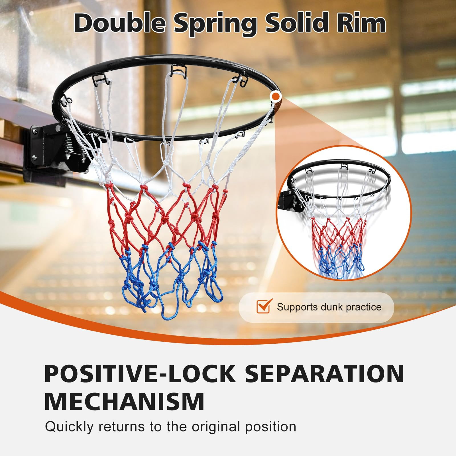 Regulation 18" Steel Basketball Rim for Portable Basketball Hoop & Goal, Indoor & Outdoor with Hand-Crank Adjustment, Choose from Fixed or Breakaway, Replacement Rim for Indoor or Outdoor Hoop