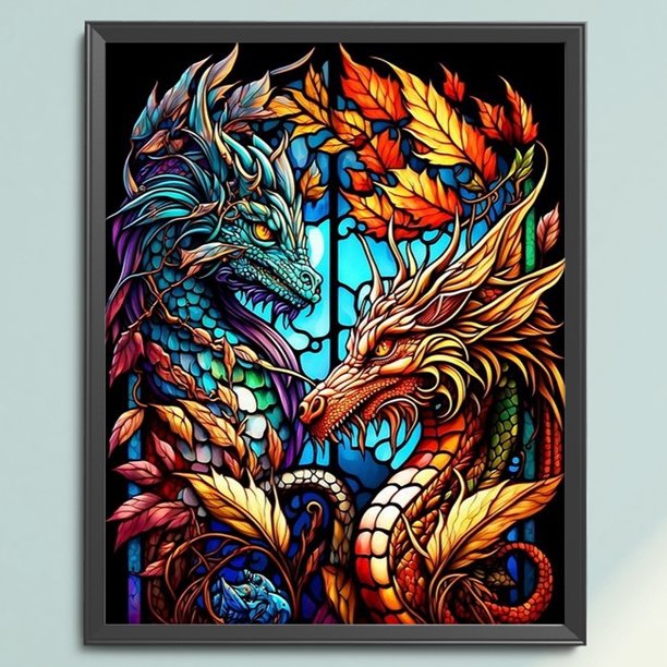 Cuadros Decorativos Hilo de bordar Kit completo de punto de cruz de dragón doble impreso de 14 quilates de algodón ecológico DQrwqpou embutido en tela