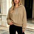 thumbnail image 2 of Atogsazn Womens Oversized Cropped Hoodies Casual Long Sleeve Hooded Sweatshirt Fall Winter Tops with Pocket Khaki L Fashion, 2 of 6