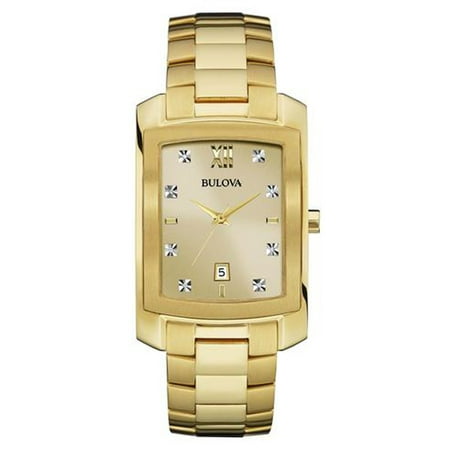 Bulova Mens Diamond Accent Gold Tone Stainless Steel Bracelet Gold Watch - 97D107