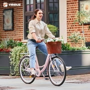 Viribus Women's Comfort Bike 26 Inch Beach & City Cruiser Bicycle with Basket Rack Pink