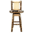 thumbnail image 5 of Glacier Country Collection Barstool w/ Back & Swivel, Woodland Pattern Upholstery w/ Laser Engraved Bear Design, 5 of 6