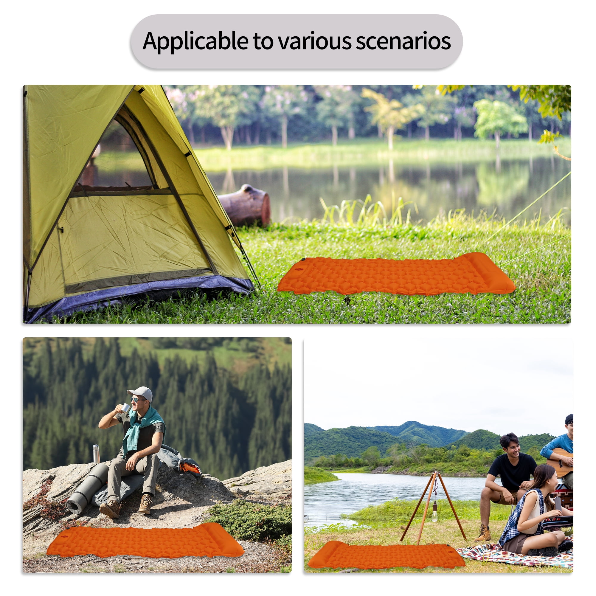 Unique Bargains Camping Sleeping Pads Non Spliceable Camping Mat With Pillow Foot Orange