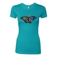 thumbnail image 2 of Colorful Rainbow Patterned Butterfly Animal Lover Womens Slim Fit Junior Tee, Tahiti Blue, Large, 2 of 3