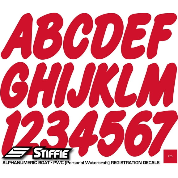STIFFIE Whip-One Red 3" Alpha-Numeric Registration Identification Numbers Stickers Decals for Boats & Personal Watercraft