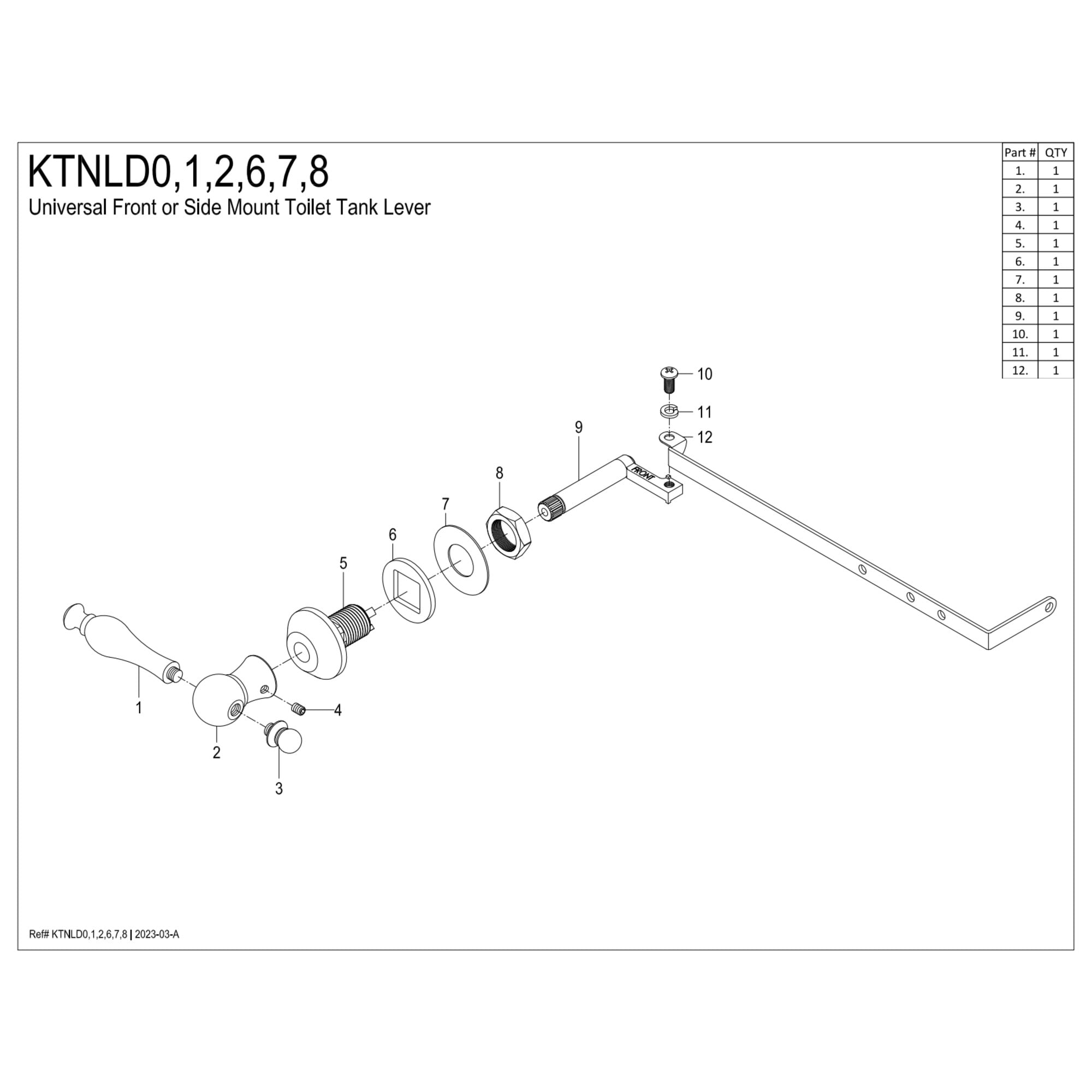 Kingston Brass KTNLD8 Naples Universal Front or Side Mount Toilet Tank Lever in Brushed Nickel