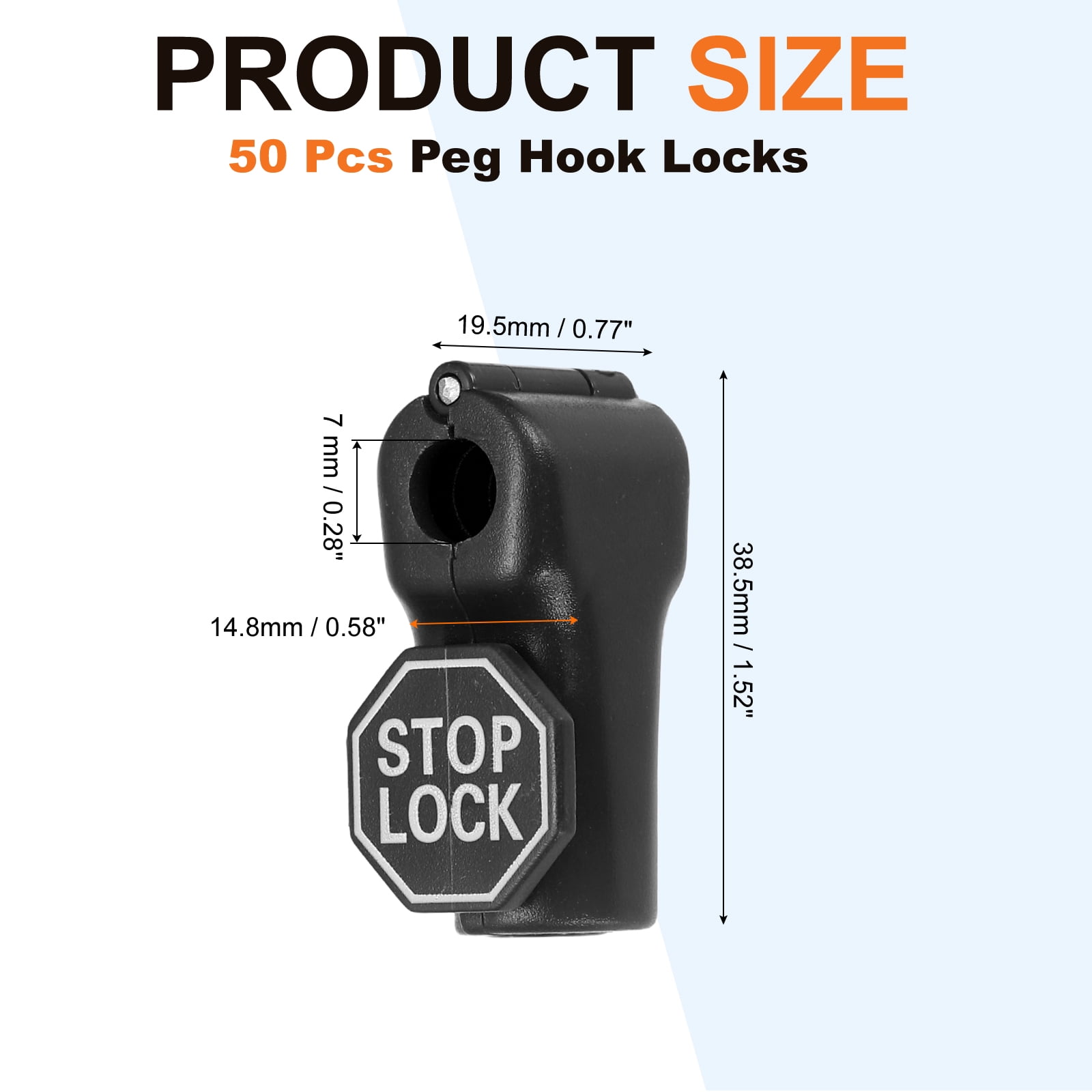 Uxcell 50Pcs Peg Hook Locks (7mm) PC Magnet Anti-Theft Pegboard Display Hook Locks Security Red Stop Tools, Fits Retail Shop/Shopping Center/Garage Tools, Black