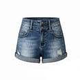 thumbnail image 3 of ClodeEU Women's Mid Rise Distressed Denim Shorts,Rolled Hem Casual Summer Jean Shorts Dark Blue,Women's Plus XL, 3 of 7