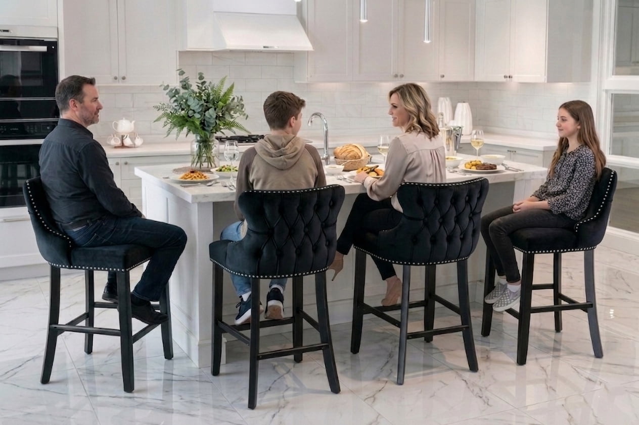 Bar Stool Set of 4, Legahome 26" Counter Height Bar Stools with Back, Velvet Upholstered Bar Stool with Button Tufted & Wooden Legs, Kitchen Island Counter Stools Set of 4, Black