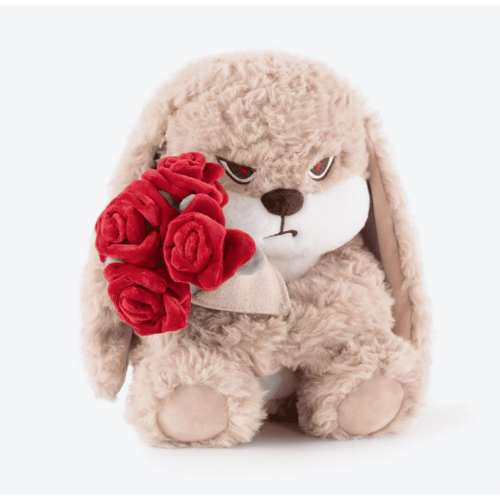 Nini Bunny Plush Toy with Rose Bouquet Angry Stuffed Rabbit Cute Soft Doll Gift Decor