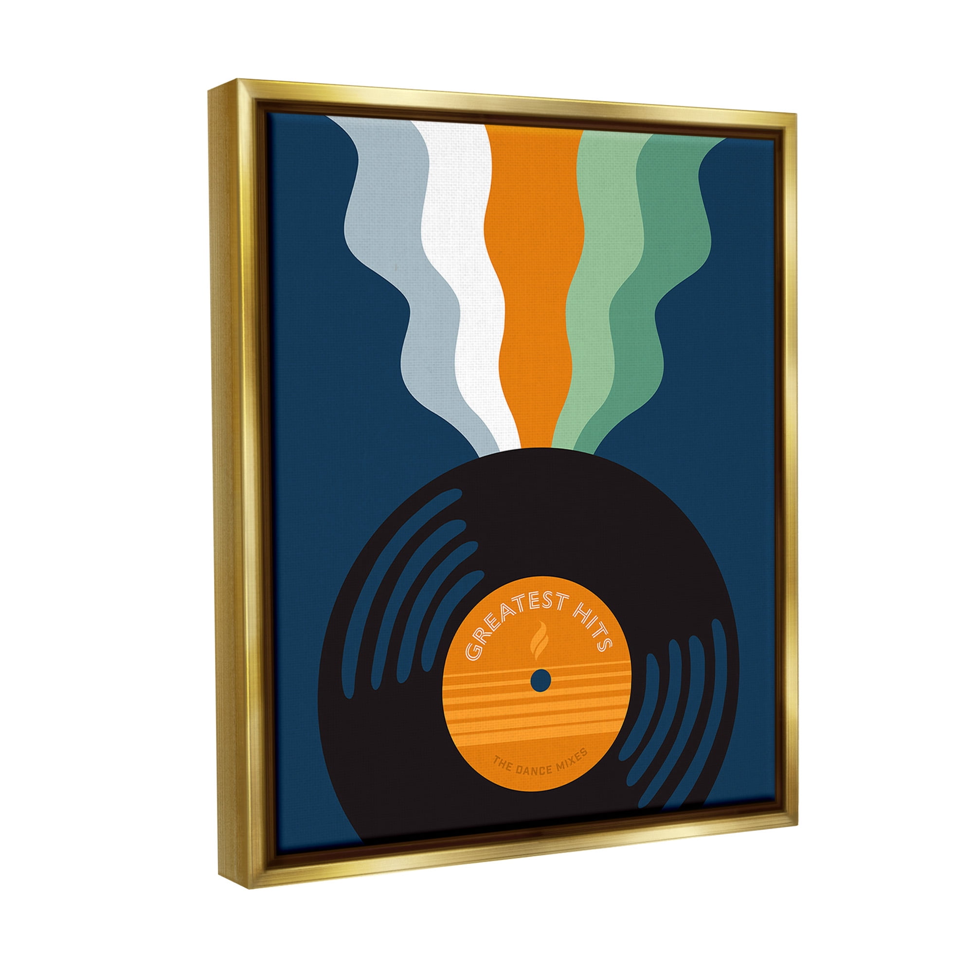 Stupell Industries Groovy Vinyl Record Novelty Painting Gold Floater Framed Canvas Art Print Wall Art, 25 x 31