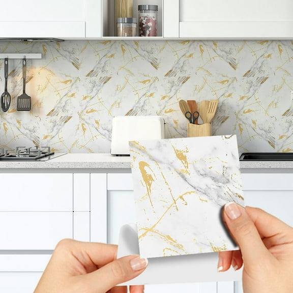 Kitchen oil-proof tile stickers, 9 Sheets Peel and Stick Backsplash Marble Look Self Adhesive Wall Tile Back Splashes for Kitchen Bathroom Colorful Tiles