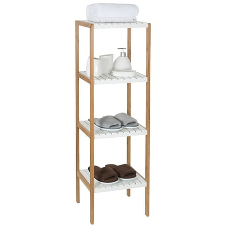 - Mllieroo Bamboo 4-Tier Multifunctional Bathroom Shelf Tower Free Standing Rack Plant Flower Display Stand Storage Organizer