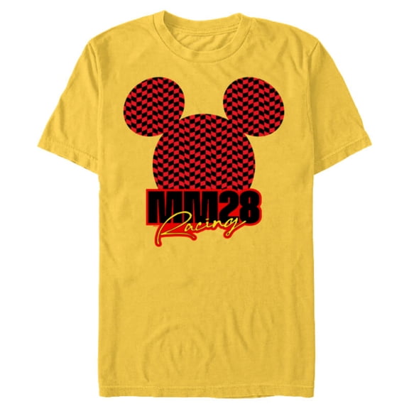 Disney Mickey Mouse MM28 Racing Checkered Flag Race Car Icon - Short Sleeve Blended T-Shirt for Adults - Customized-Yellow