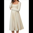 thumbnail image 4 of Vestido Midi Informal de Larga con Cuello Cuadrado para Mujer, Moda de y Otoño Albaricoque L, 4 of 10