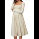 thumbnail image 4 of Vestido Midi Informal de Larga con Cuello Cuadrado para Mujer, Moda de y Otoño Albaricoque L, 4 of 10