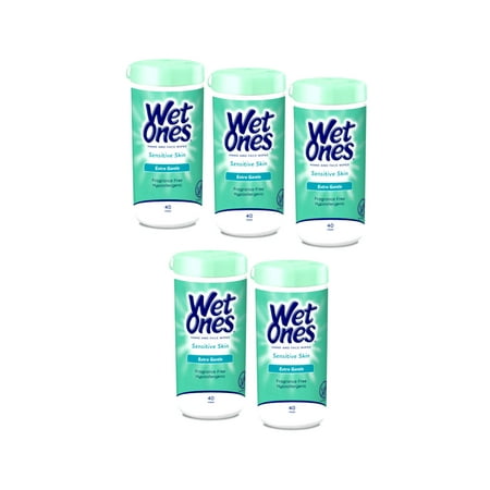 5 Pack Wet Ones Sensitive Skin Moist Wipes Extra Gentle Hypoallergenic 40 Each