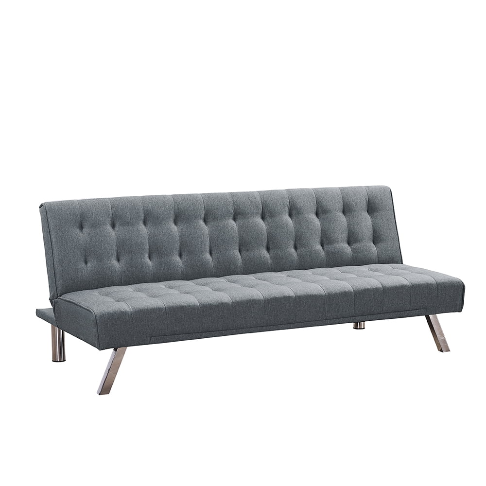 Futon Sofa Bed, Upholstered Convertible Folding Sleeper Recliner for Living Room, Light Gray