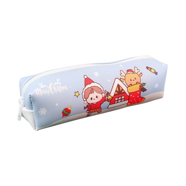 Bolsa de Lápiz Linda de la Escuela Primaria para Niños de Gran Capacidad de Navidad, Papelería de Poliéster con Cremallera Bolsa de Lápiz Grande