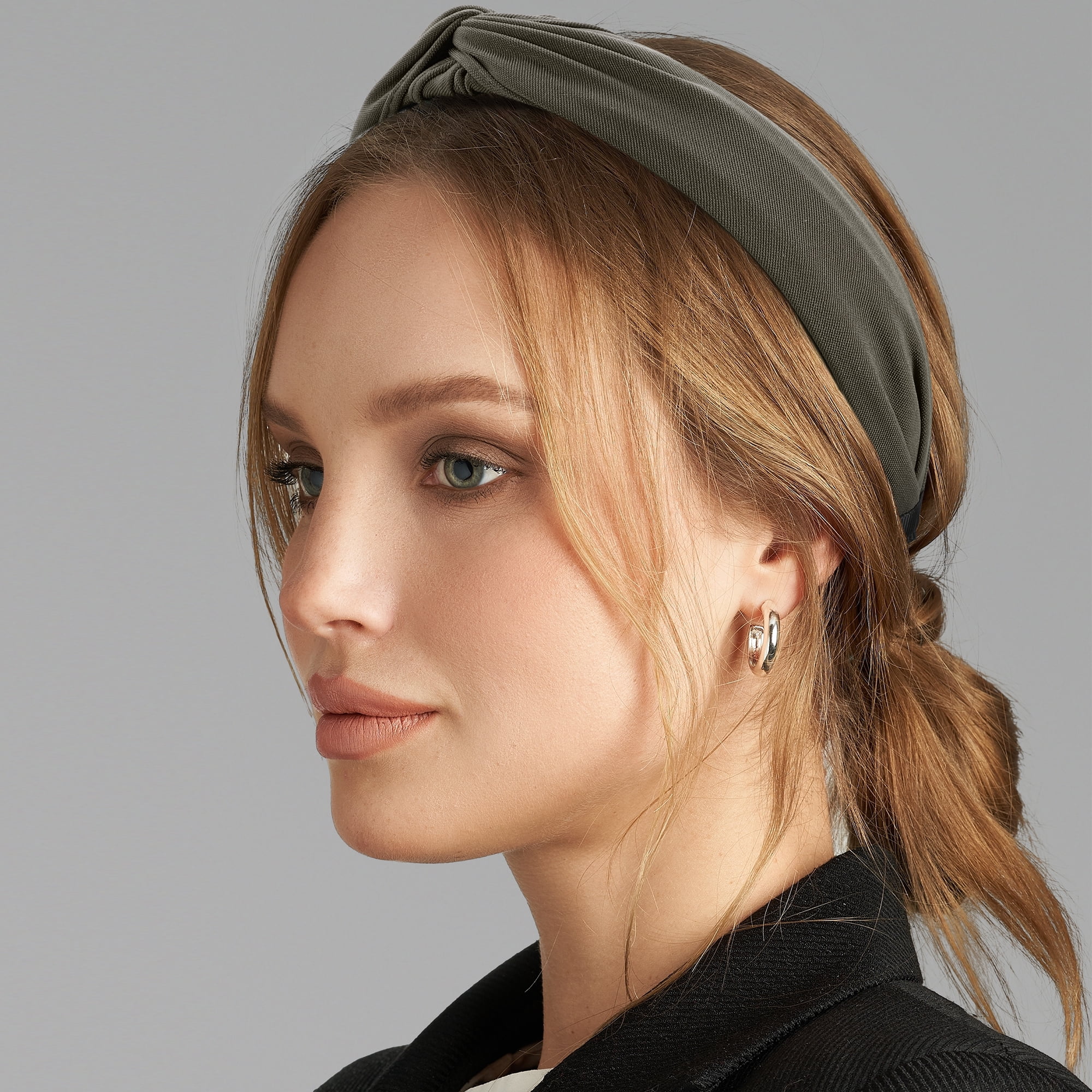 Unique Bargains Satin Knotted Headband Hairband for Women 1.2 Inch Wide Army Green