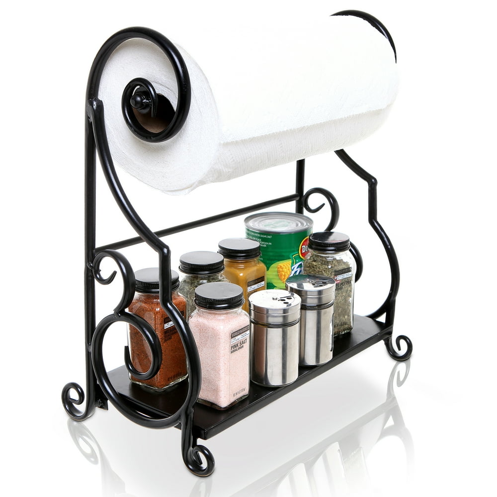 MyGift Black Metal Countertop Scrollwork Design Paper Towel Holder with
