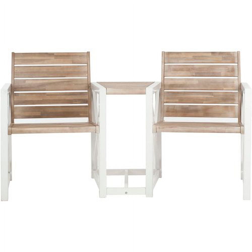 SAFAVIEH Jovanna Outdoor Patio 2 Seat Bench with Table, White/Oak
