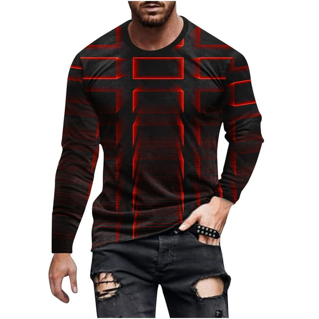 Blusas y camisas de manga larga con cuello redondo para hombre, blusa informal de manga larga con cuello redondo y estampado de rayas, blusa de poliéster para hombre