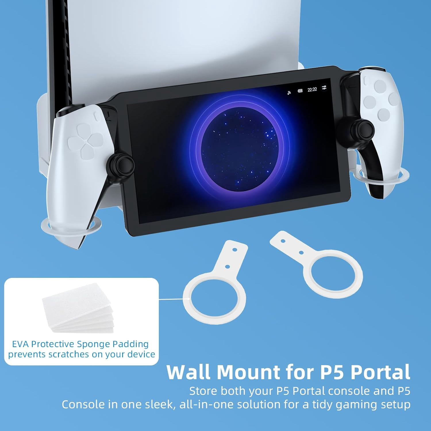 Wall Mount Kit Compatible with PS 5/ PS 5 Slim All Models with Holders for Controller&Headset Storage, Wall Mount Stand for PS Portal Remote Player,White