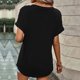 thumbnail image 4 of Camiseta de manga corta para mujer Primavera Verano Suelta Casual Color liso Hombro Botón Decoración Cuello en V Blusa superior Negro S, 4 of 6