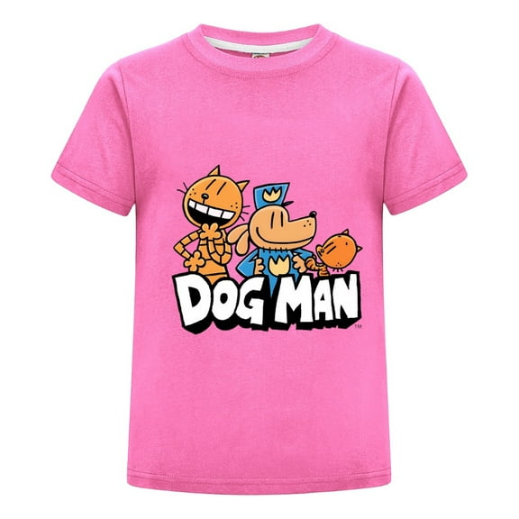 Dog Man and Cat Characters Kids Boys Girls T-Shirt – Fun Group Comic Tee Top with Soft Fabric