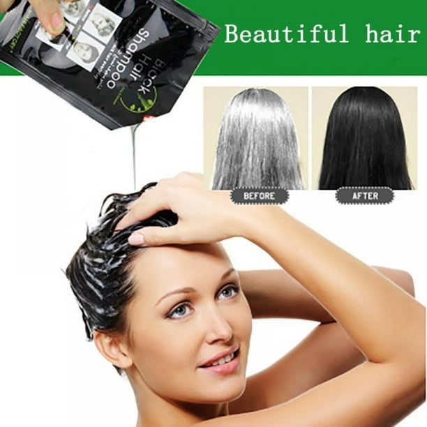 25 ml x 10 Packs Black Hair Shampoo Instant Natural Plant Dye Maintain  Color for Men Women 