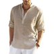 thumbnail image 1 of Camiseta de manga larga de lino para hombre, camiseta informal suelta de Color sólido, camisa de lino de algodón de manga larga, nueva, 1 of 4