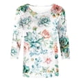 thumbnail image 4 of KIHOUT Nouvelles Arrivées Hauts à Manches 3/4 pour Femmes Coupe Ample Décontractée Col Rond Imprimé Floral T-Shirts Mignons Tunique Trois Quarts, 4 of 5