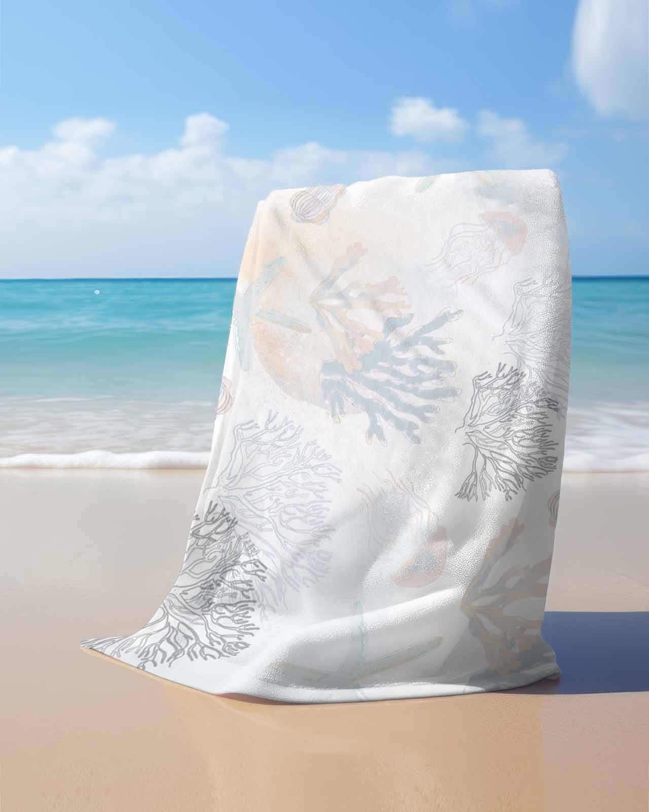 Blue Pink Coral Coastal Beach Towels Oversized Super Absorbent, Nautical Starfish Summer Beach Lightweight Bath Towel Quick Dry Sets For Bathroom/Pool/Rv Camping/Beach Play/Gym Room/Picnic 31"x62"