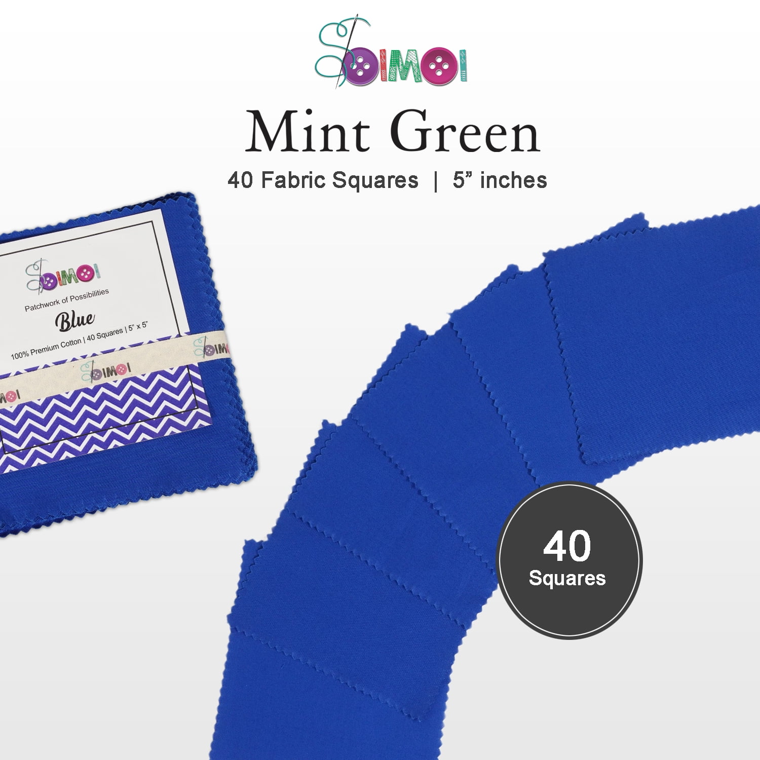 Soimoi 40 Pcs 5 X 5 inches Solid Quilting Fabric Bundles Precut, DIY Cotton Fabric Squares, Solid Layer Cakes Patchwork Materials for Crafts, Charm Squares for Quilts, Sewing - Blue