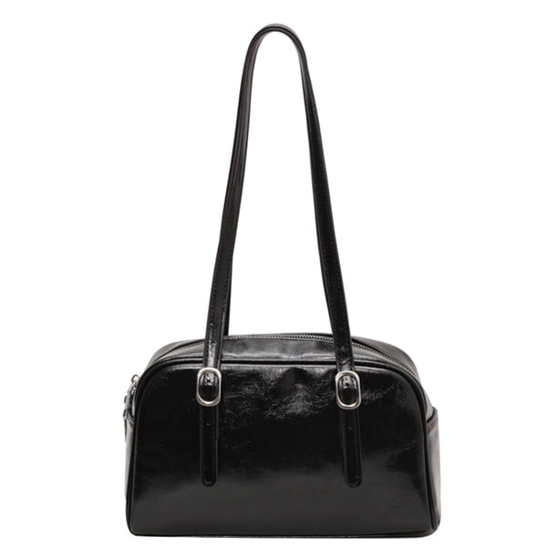 Bolso Hombro para Mujer Bolso Boston Color Sólido para Compras Viajes (negro)