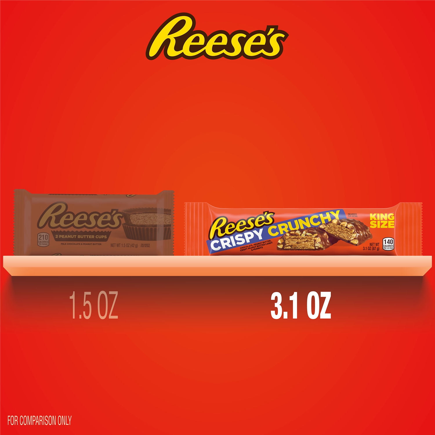 Reese's Crispy Crunchy Peanut Butter and Peanuts King Size Candy, Bars 3.1 oz, 18 Count