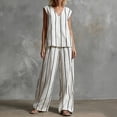 thumbnail image 6 of QSAWXQZ Women's Cotton Linen 2pc Outfit Sets Striped V Neck Sleeveless Tank Top Elastic Waist Wide Leg Pants with Pockets Casual for Summer 3XL, 6 of 6